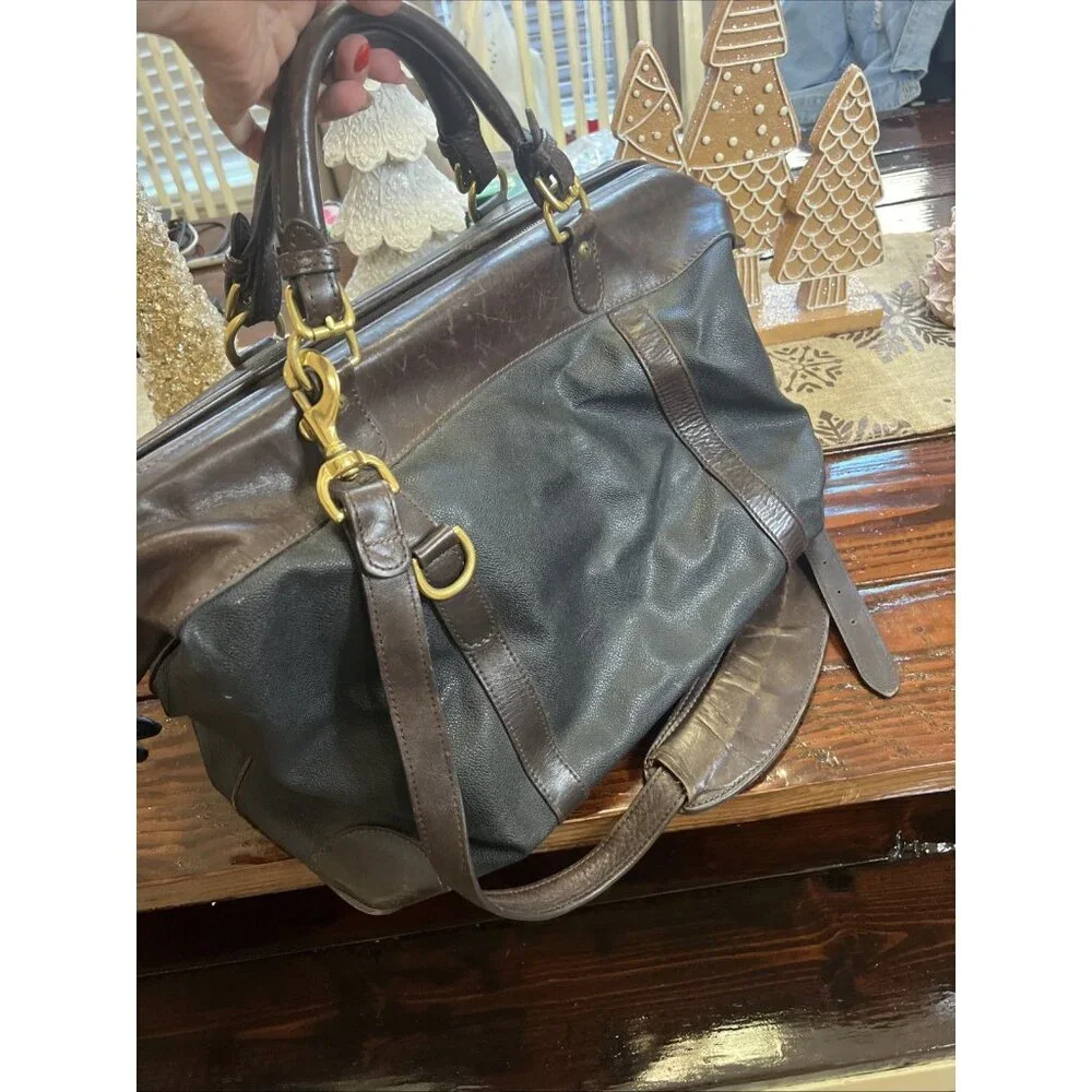 Mayacama Leather And Canvas Weekender Travel Duffel Bag Brown And Black